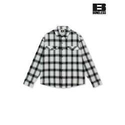 [BONELESS] Black & White Check Flannel Shirt – Long Sleeve Relaxed Fit