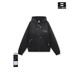 [BONELESS] Garden Zip-Up Hoodie – Dandelion Embroidered Sweatshirt, Black / Purple