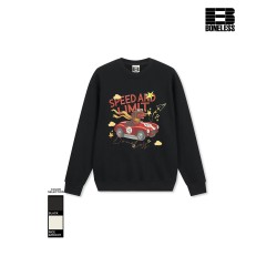 [BONELESS] “Speed and Limit” Graphic Sweatshirt – Racing Dog Crewneck, Black / Rice Apricot