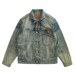 [WBT]Vintage Faded Denim Trucker Jacket – Light Blue Distressed