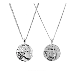 [WBT] Double-Sided Greek Coin Necklace – Silver-Tone Medallion Pendant